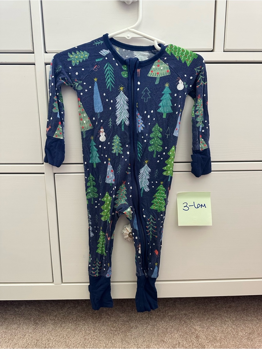 Little Sleepies Navy Blue Holiday Tree Print One-Piece Pajamas